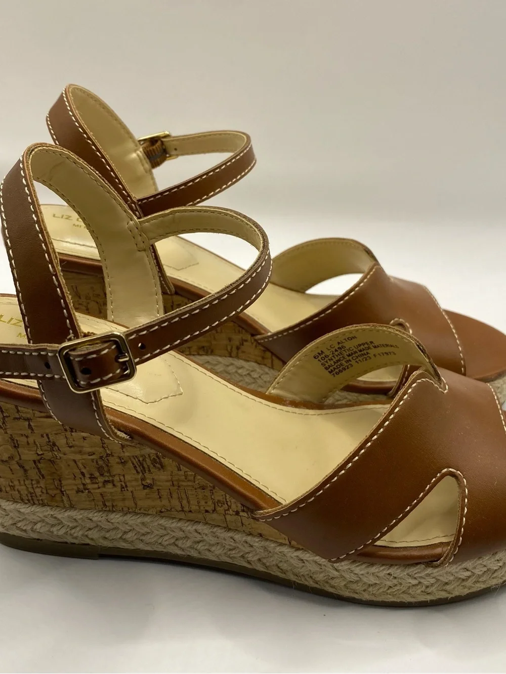 Liz Claiborne Majorca Brown Leather Espadrille Wedge Sandal Womens 6 Memory Foam